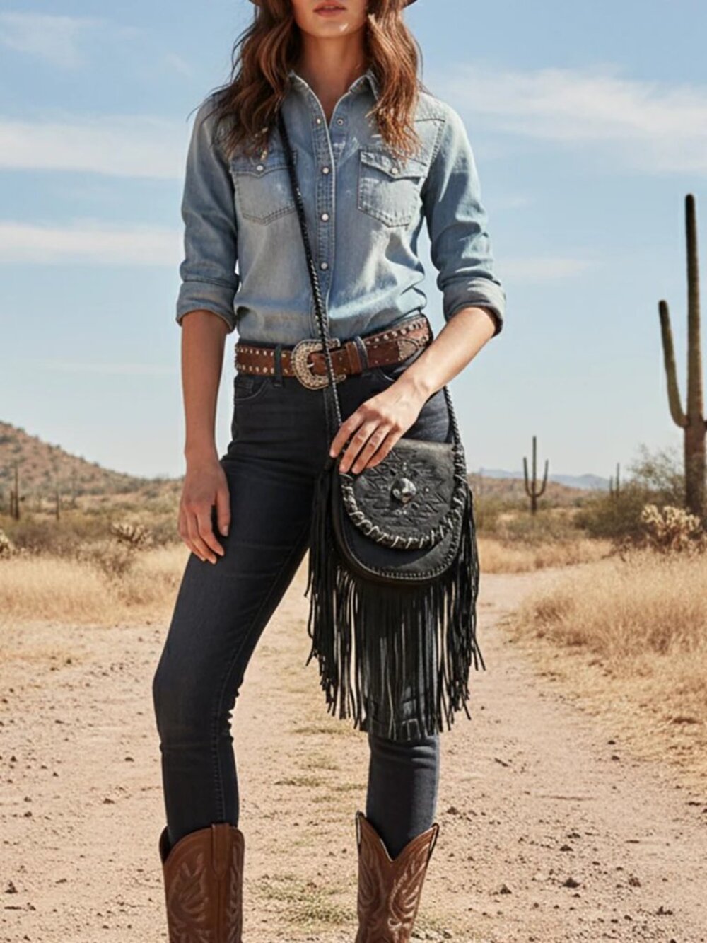 American Darling Black Desert Fringe Crossbody Bag